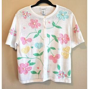 Vtg Breckenridge embroidered floral sweater, sz P/med, grandma core, bright